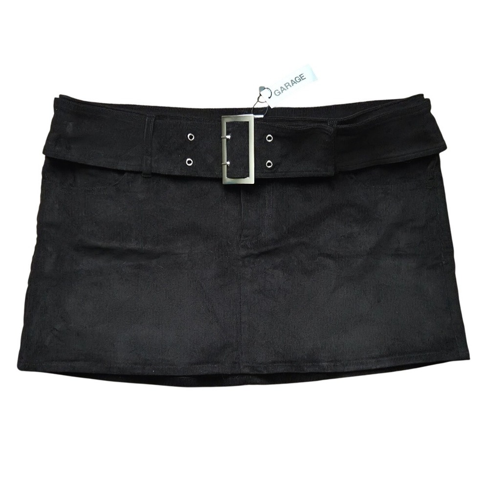 Garage NWT Black Corduroy Belted Mini Skirt Y2K Style Size XL